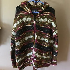 Vintage 90s Hand Knit Wool Hooded Jacket